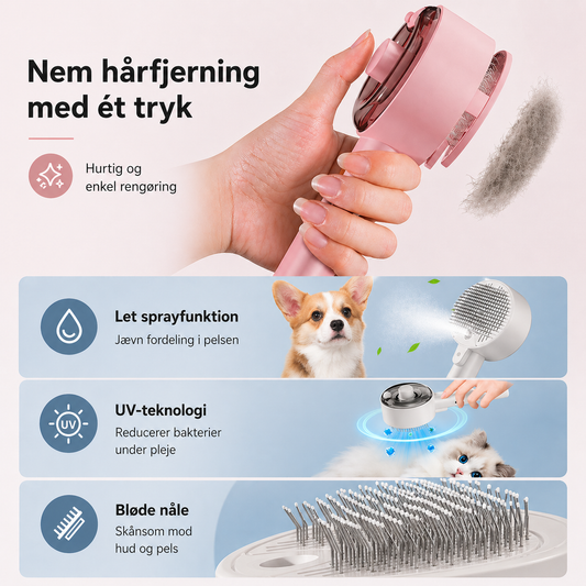 Smart kæledyrs børste med spray og UV – lyserød